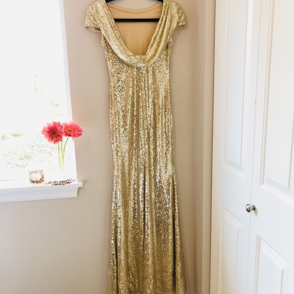 Gorgeous Gold Sequined Bridesmaid Dress - Picture 2 of 4